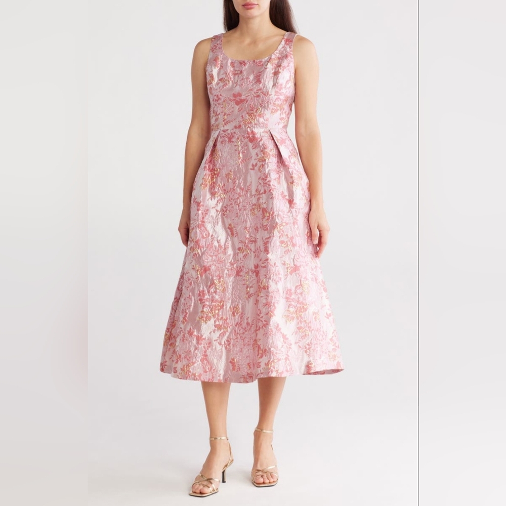 Donna Ricco Floral Jacquard Fit & Flare Cocktail Midi Dress NWT Womens 14